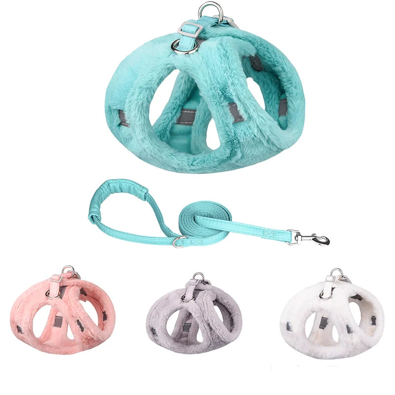 Winter Furry Pet Vest Harness & Leash Set