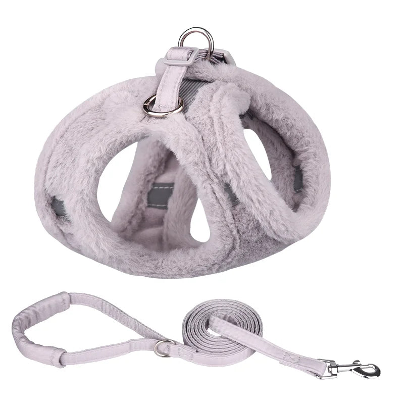 Winter Furry Pet Vest Harness & Leash Set
