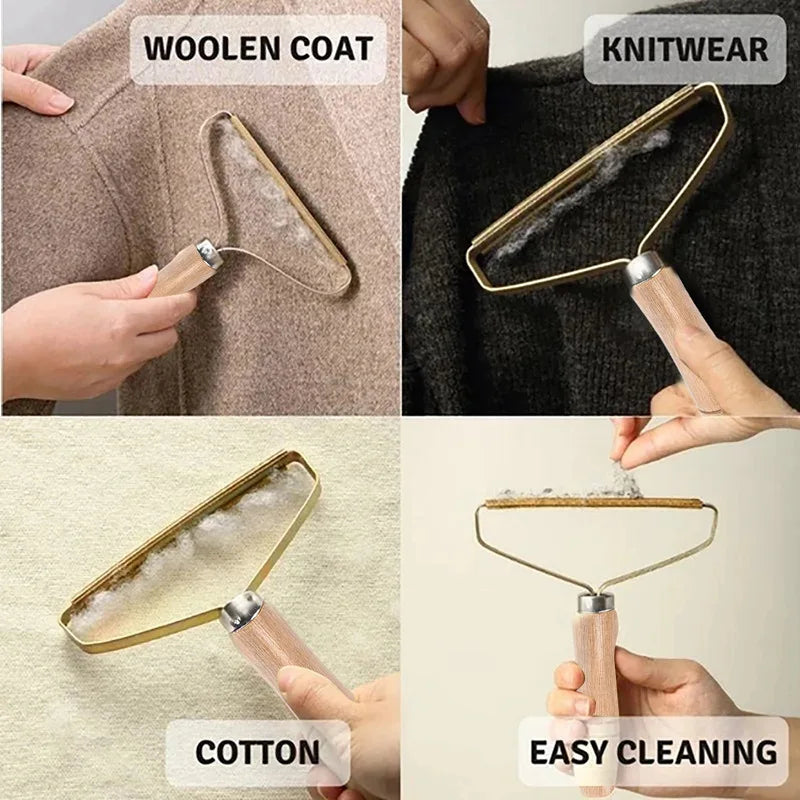 Eco-Pro Manual Fabric Shaver – Copper & Wood Lint Remover for Rugs, Wool Coats, and Upholstery.