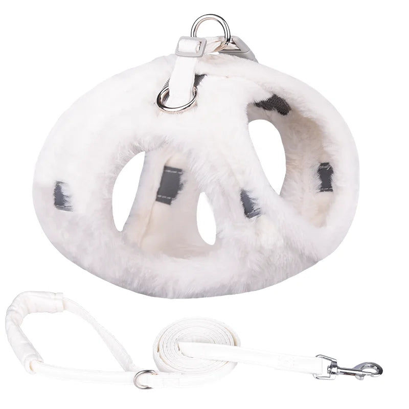 Winter Furry Pet Vest Harness & Leash Set