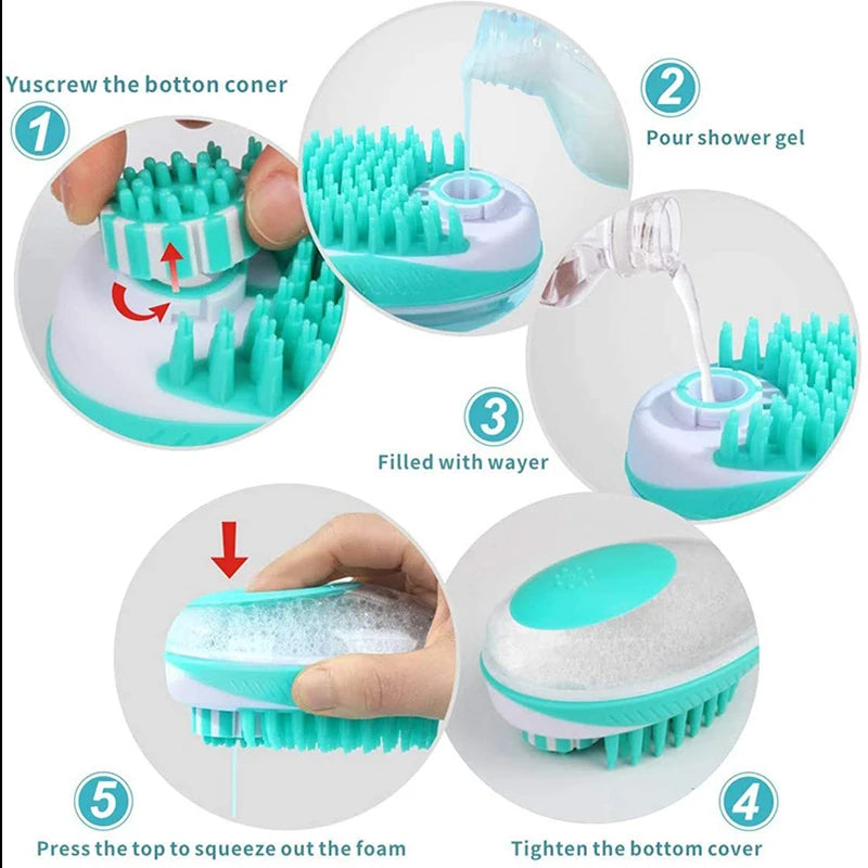 2-in-1 Silicone Pet SPA Massage Bath Brush & Grooming Tool for Dogs & Cats