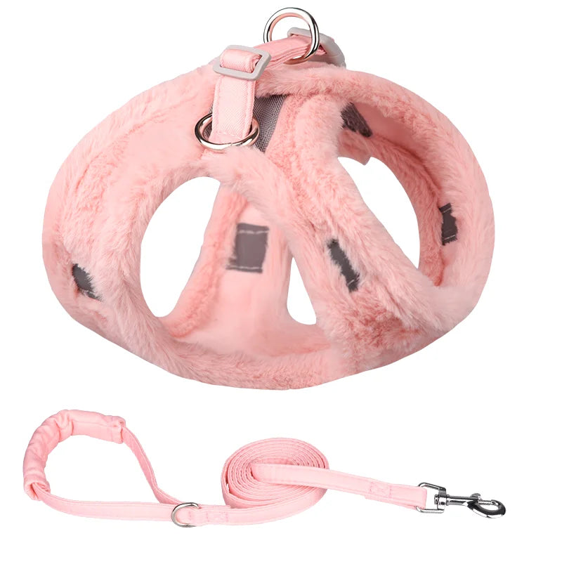 Winter Furry Pet Vest Harness & Leash Set