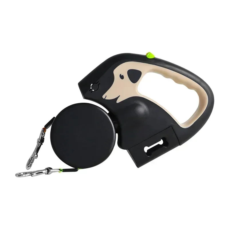 3M Automatic Retractable Dual Dog Leash System – 360° Rotating Nylon Double Traction Rope with Color-Coded Controls and Ergonomic Rubber Grip
