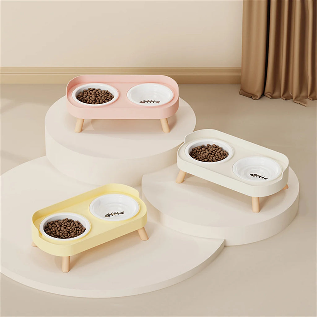 Ergonomic Adjustable Height Elevated Double Pet Feeder