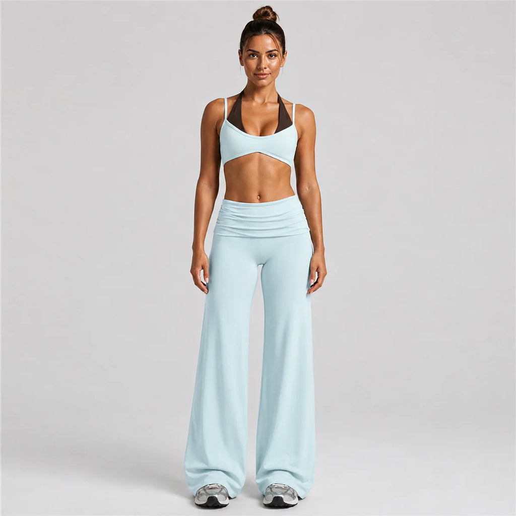 Women's Quick-Dry Halter Fake Two-Piece Yoga & Gym Workout Long Pants Set