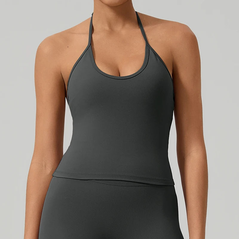 Women's Halter Backless Padded Yoga Tank Top