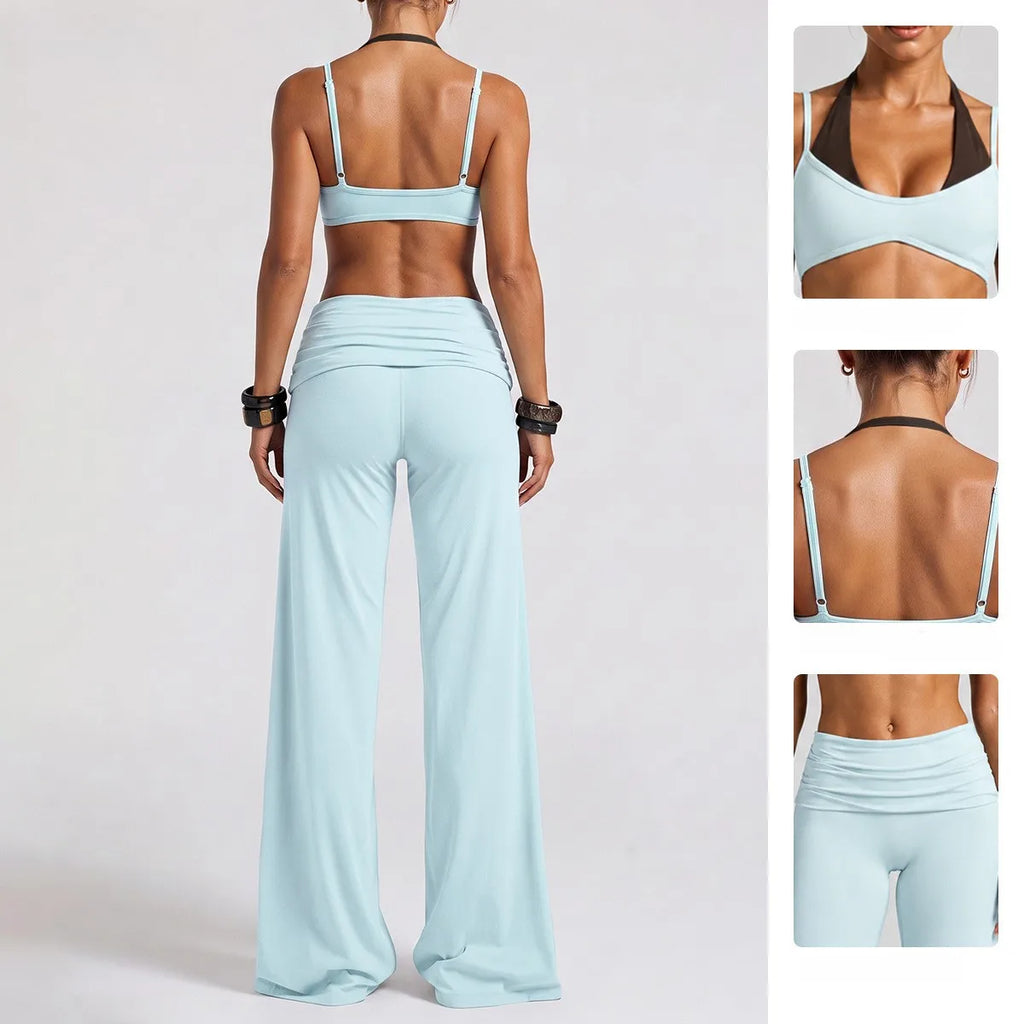 Women's Quick-Dry Halter Fake Two-Piece Yoga & Gym Workout Long Pants Set