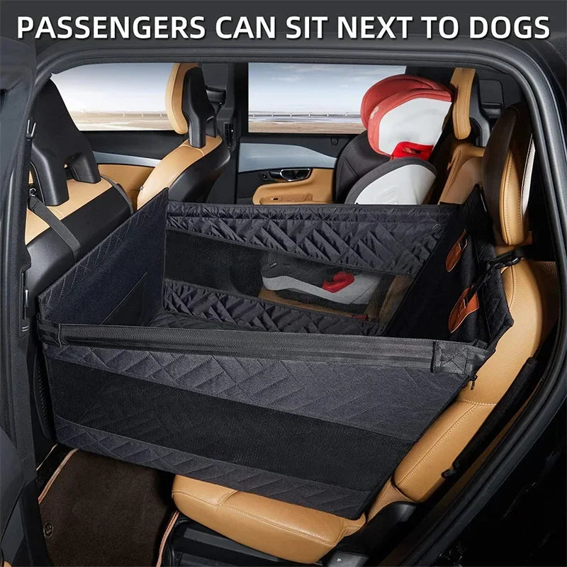 Pet Car Nest Bed & Back Seat Hammock Extender, Full Coverage Waterproof Scratchproof Dog Travel Bed with Mesh Pocket for All Size Dogs & Passengers