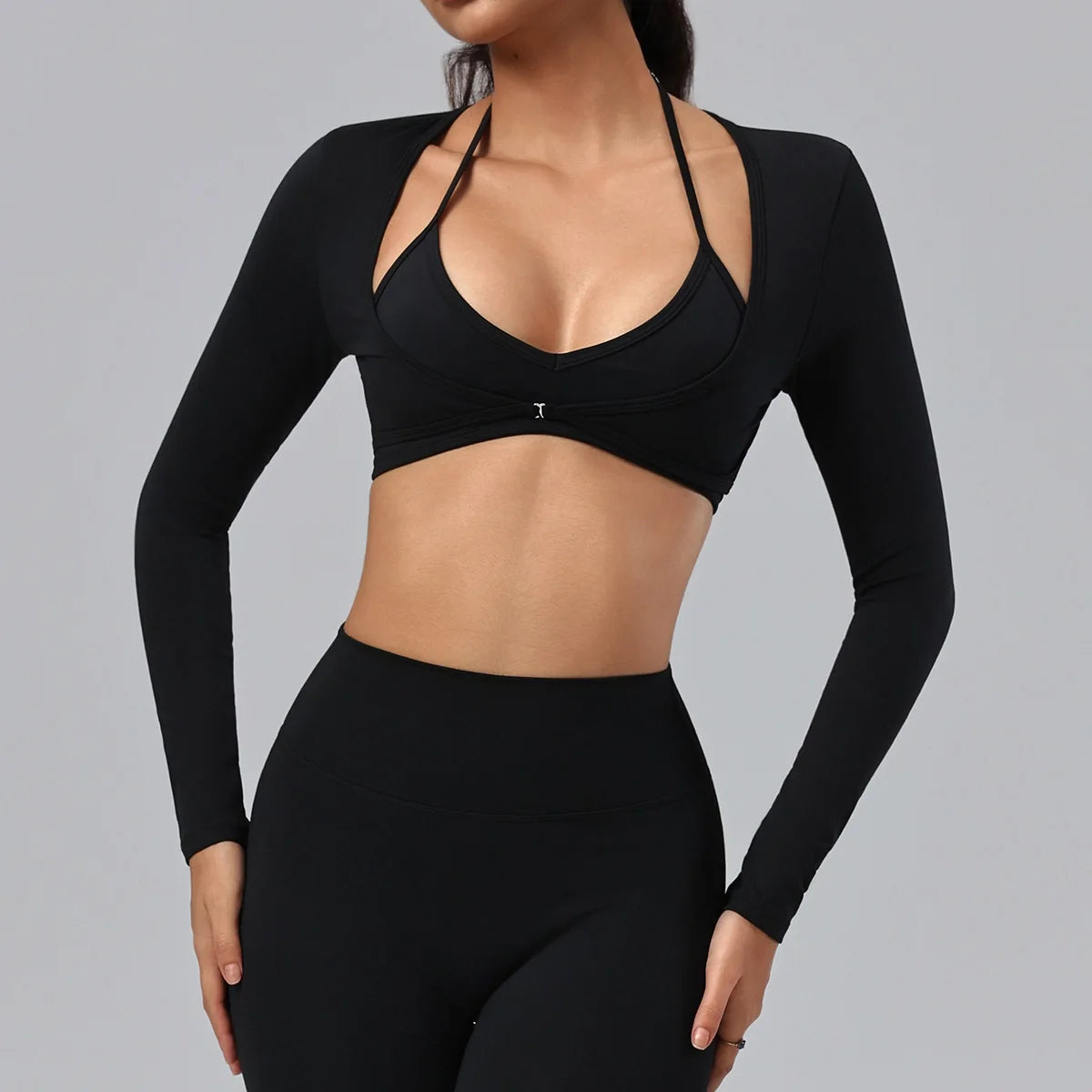 Women's Long-Sleeve Wrap Yoga Crop Top