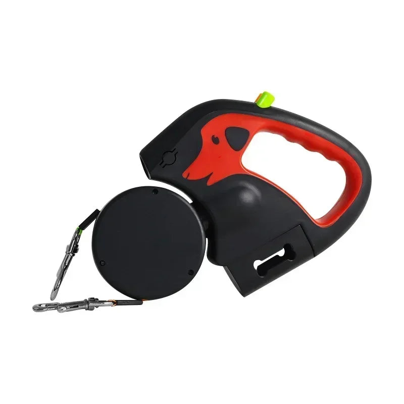 3M Automatic Retractable Dual Dog Leash System – 360° Rotating Nylon Double Traction Rope with Color-Coded Controls and Ergonomic Rubber Grip