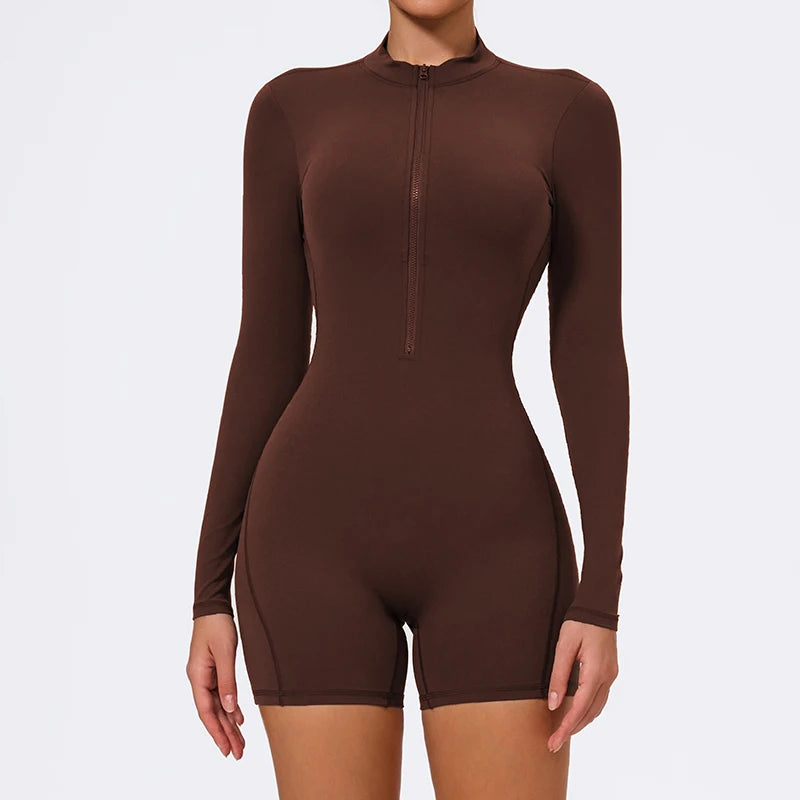 Women's Zip-Front Open-Back Long-Sleeve Yoga Romper