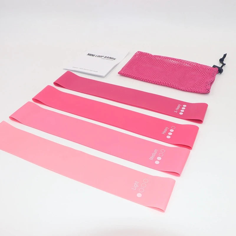 4-Piece Pink Gradient Yoga Resistance Band Set – Premium Fabric Fitness Circles & Stretching Ropes for Glute, Leg, and Strength Training