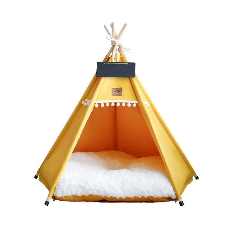 Portable Indoor Pet Teepee Tent – Washable Canvas Dog & Cat Bed with Thick, Warm Cushion