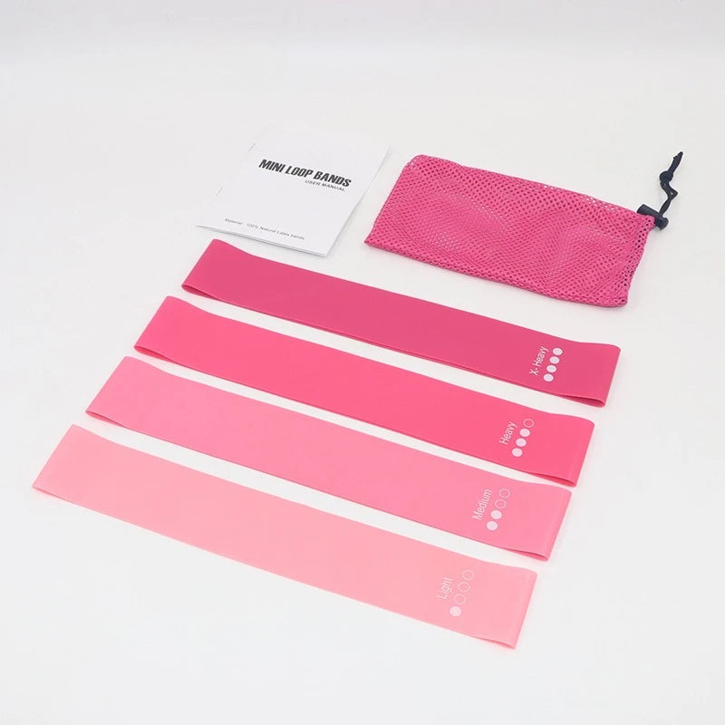4-Piece Pink Gradient Yoga Resistance Band Set – Premium Fabric Fitness Circles & Stretching Ropes for Glute, Leg, and Strength Training