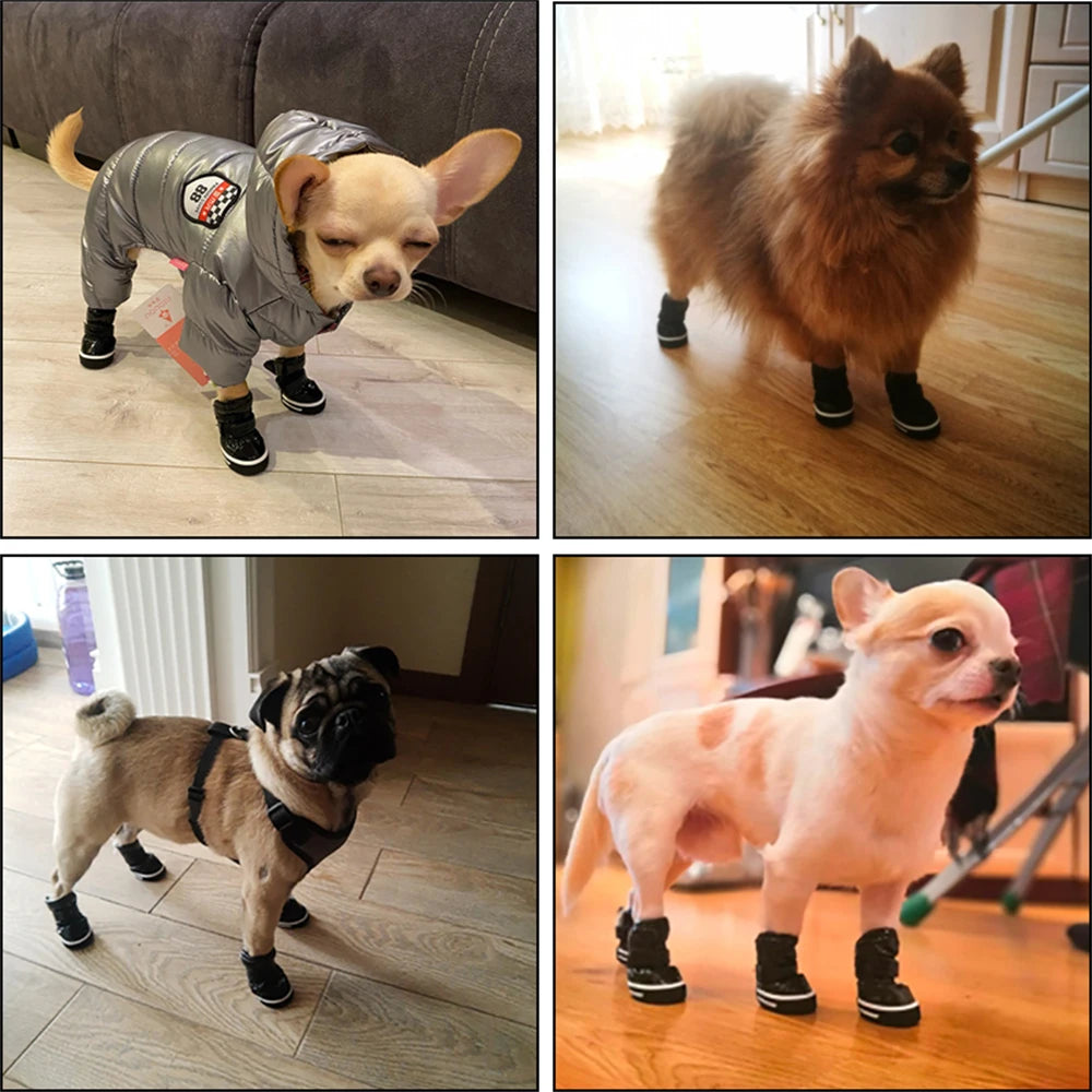 4-PC Pack Waterproof Winter Dog Boots – Warm Fleece Lined Paw Protectors for Small Dogs & Cats (Chihuahua, Yorkie, Puppy)