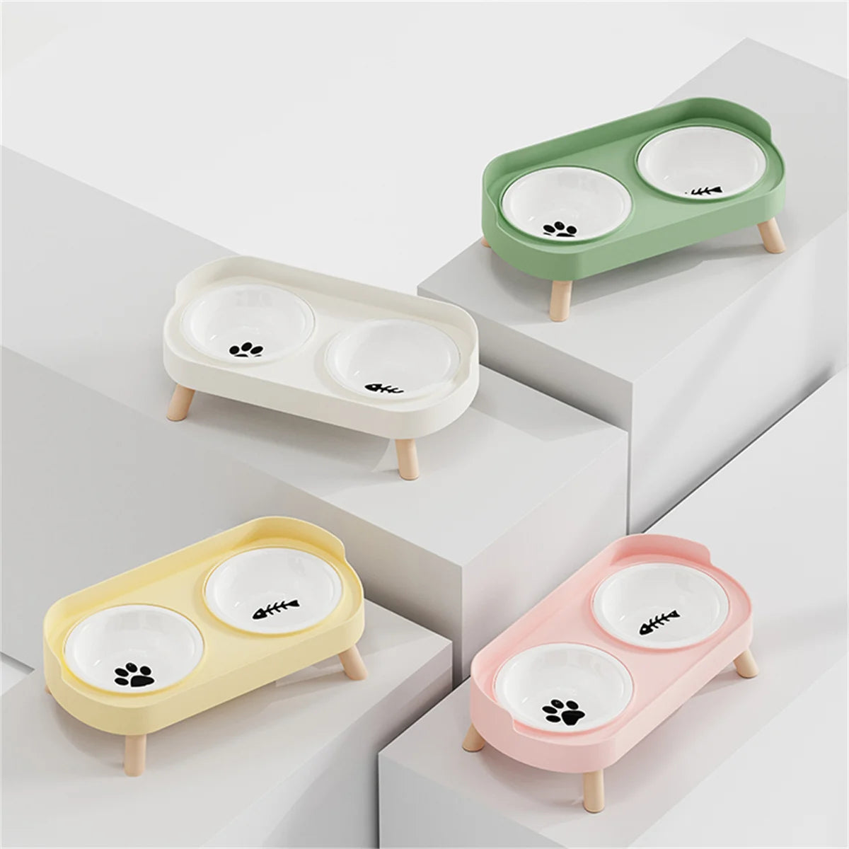 Ergonomic Adjustable Height Elevated Double Pet Feeder