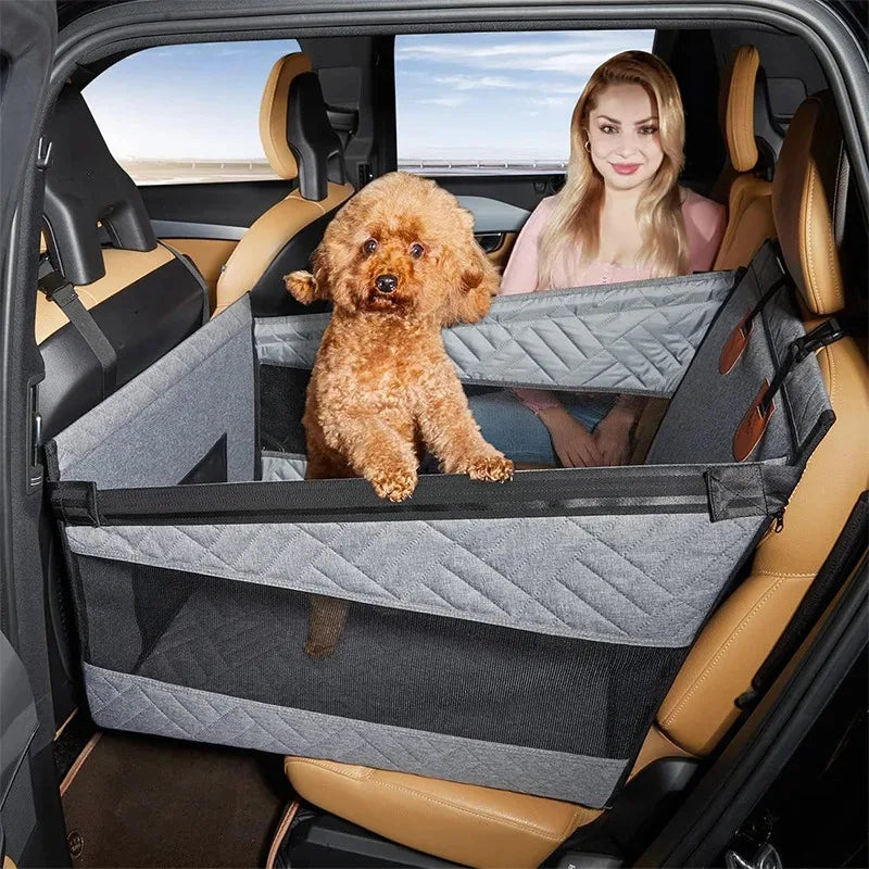 Pet Car Nest Bed & Back Seat Hammock Extender, Full Coverage Waterproof Scratchproof Dog Travel Bed with Mesh Pocket for All Size Dogs & Passengers