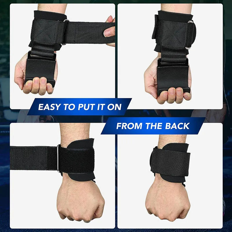 Gym Power Lifting Hooks & Wrist Support Straps | Pull-Up Assistance