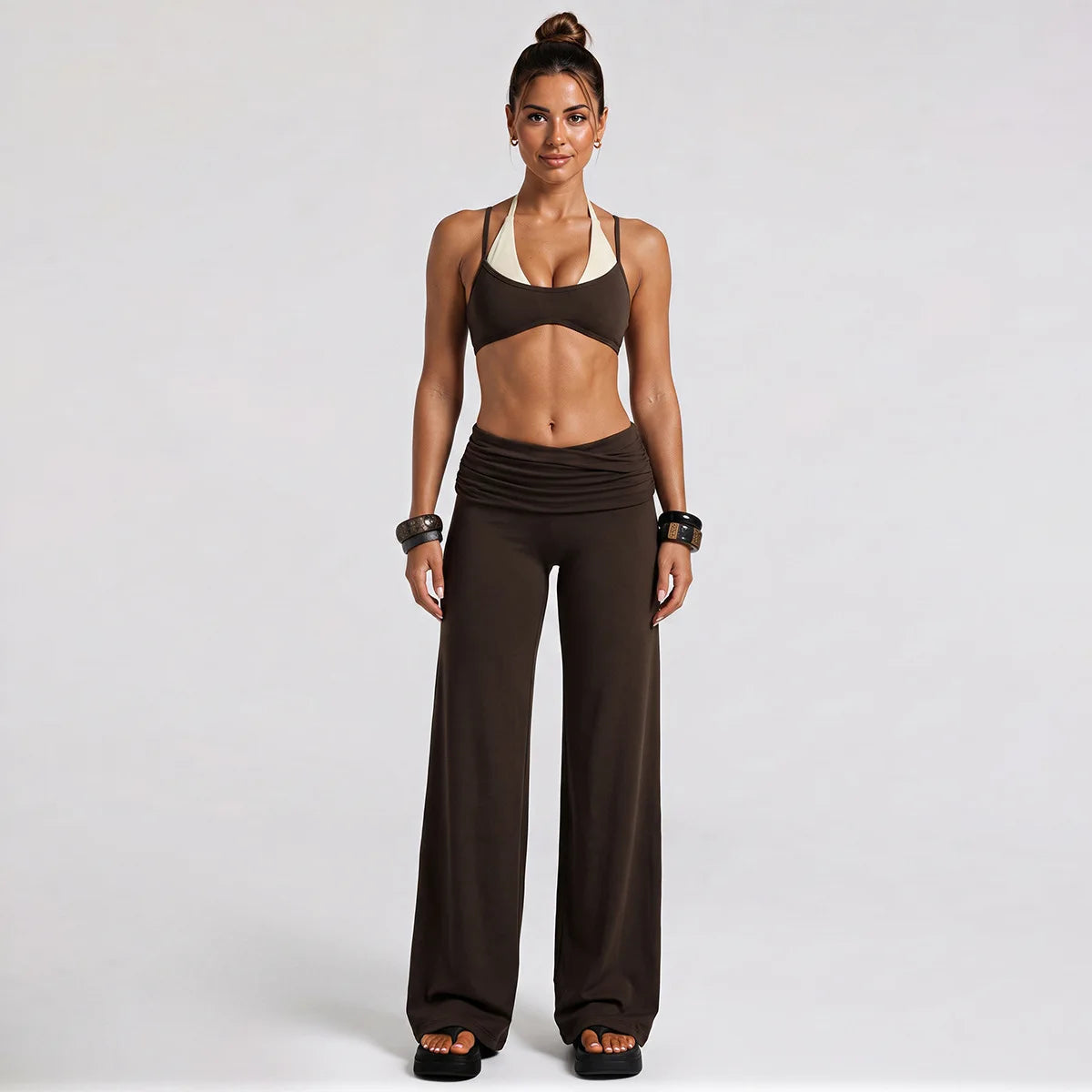 Women's Quick-Dry Halter Fake Two-Piece Yoga & Gym Workout Long Pants Set