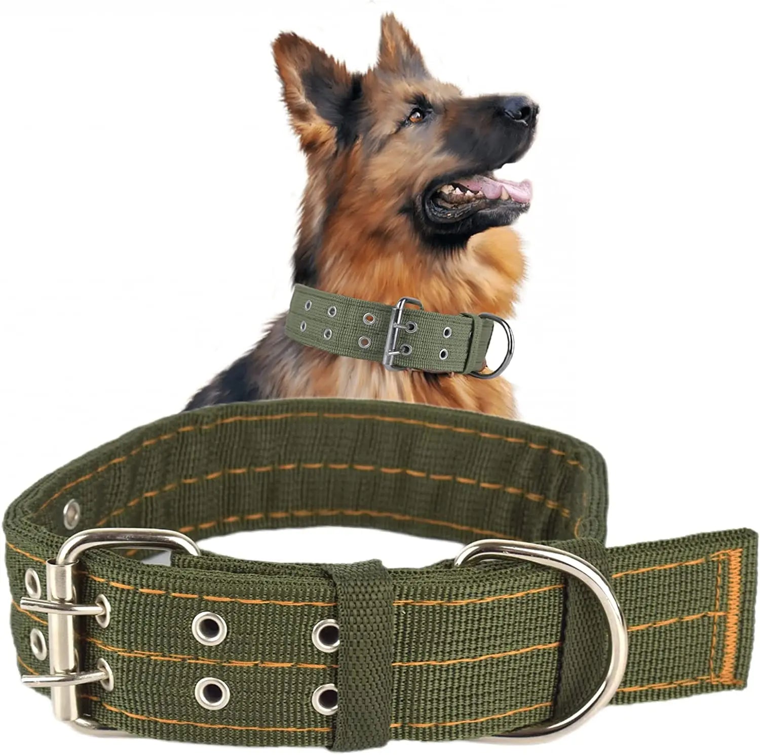 Heavy-Duty Tactical Military Dog Collar – 1.5"/2" Ultra-Wide Reinforced Nylon with Double-Pin Metal Buckle for Medium and Large Breeds