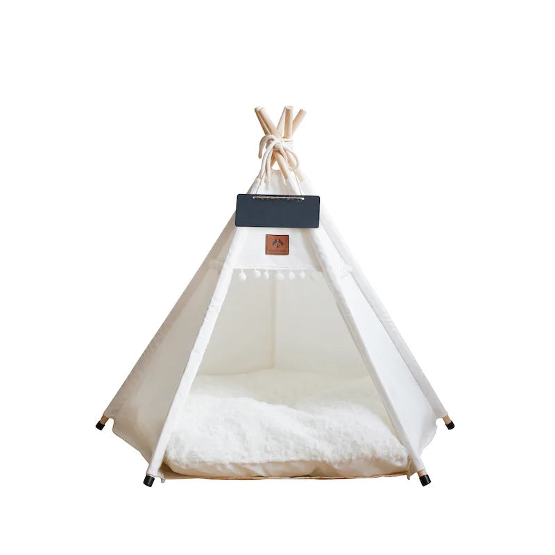 Portable Indoor Pet Teepee Tent – Washable Canvas Dog & Cat Bed with Thick, Warm Cushion