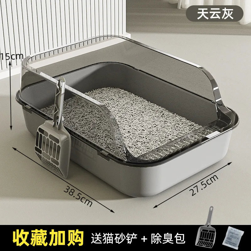 Semi-Covered Plastic Cat Litter Box