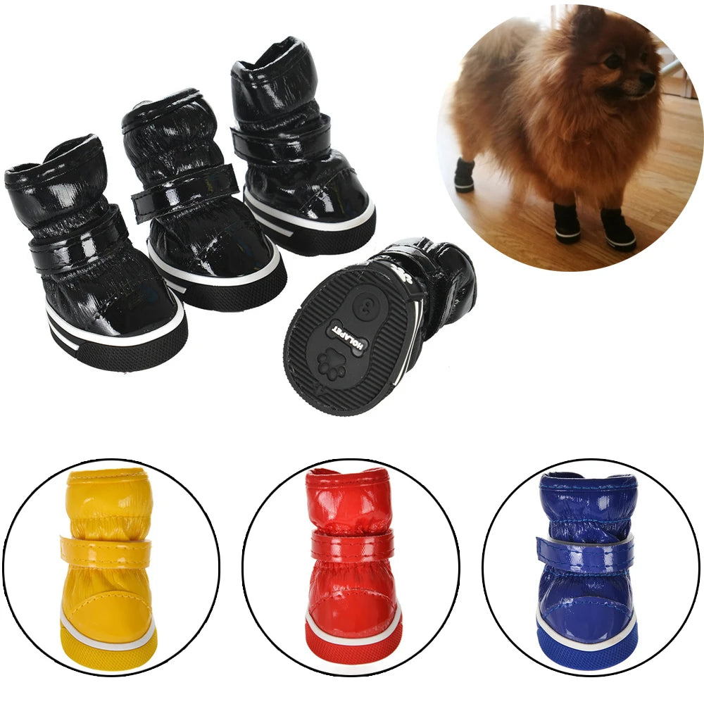 4-PC Pack Waterproof Winter Dog Boots – Warm Fleece Lined Paw Protectors for Small Dogs & Cats (Chihuahua, Yorkie, Puppy)