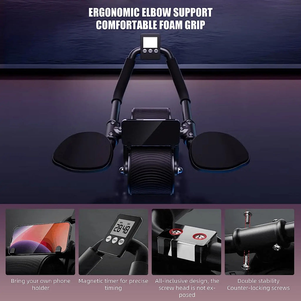 Smart Automatic Rebound Abdominal Roller with Elbow Support and Counter – Professional Core Trainer with Phone Holder for Home Gym Fitness