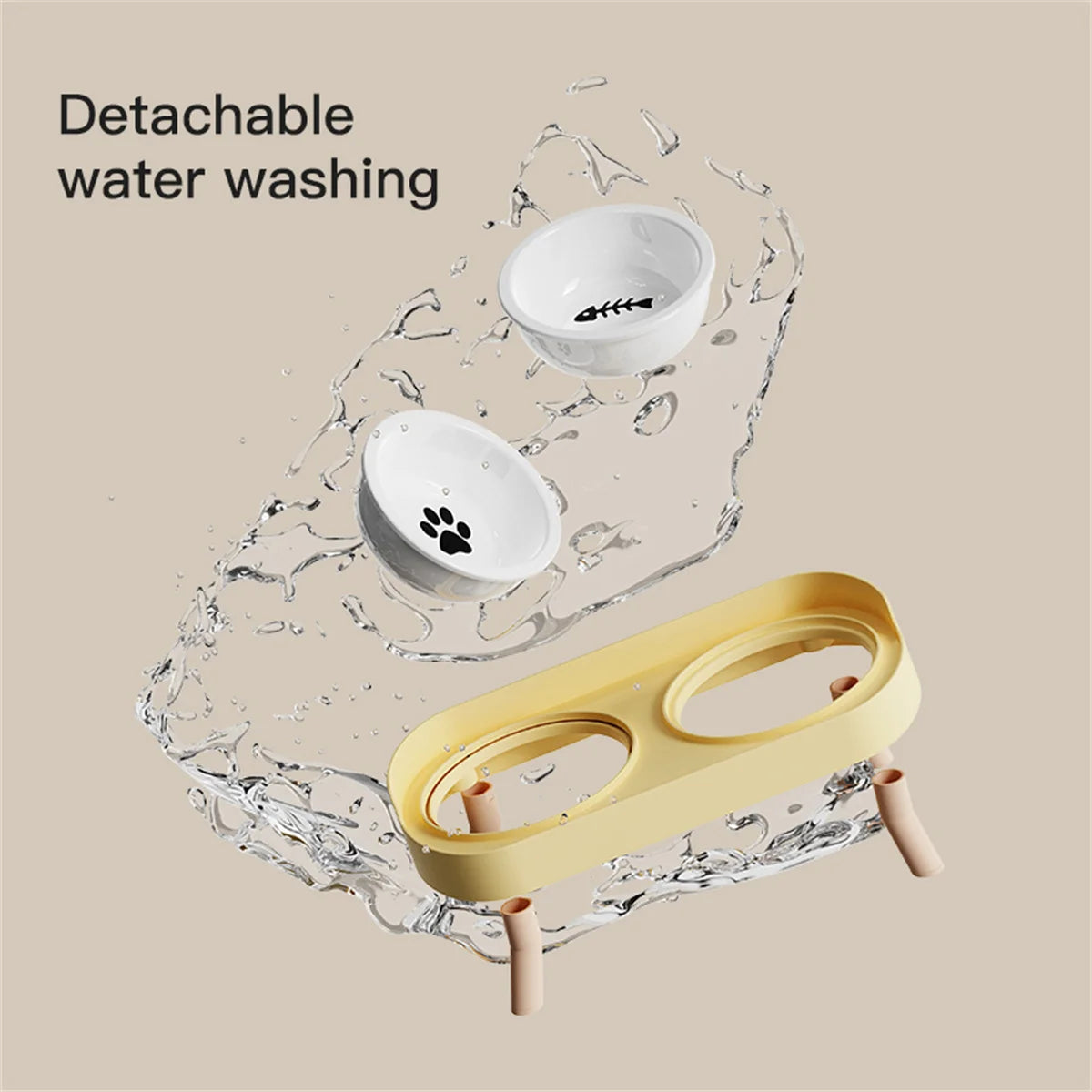 Ergonomic Adjustable Height Elevated Double Pet Feeder