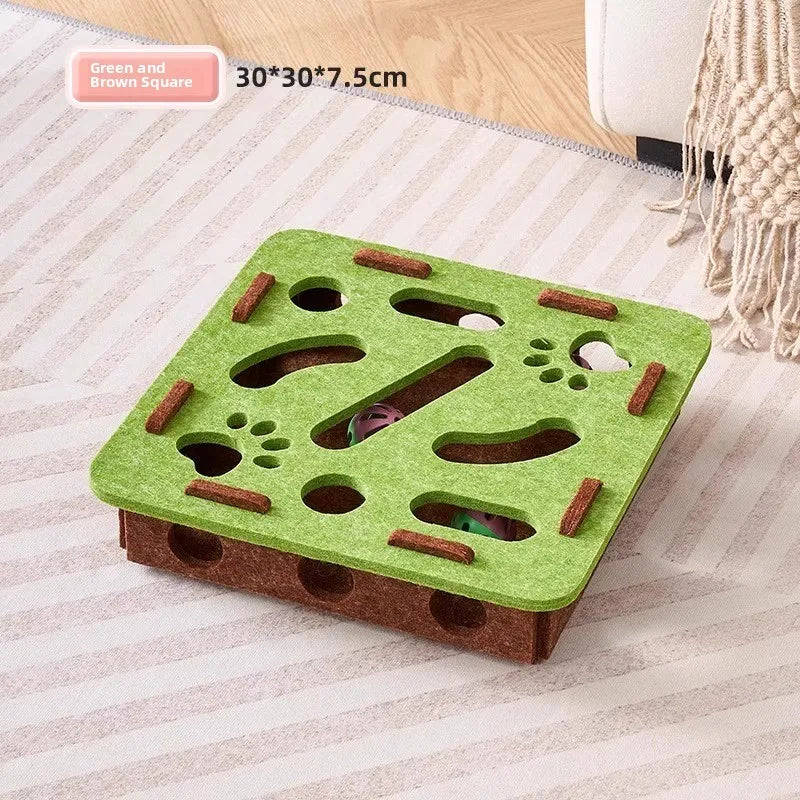 Multi-functional Compact Cat Scratching Post with Interactive Ball Launcher & Playhouse