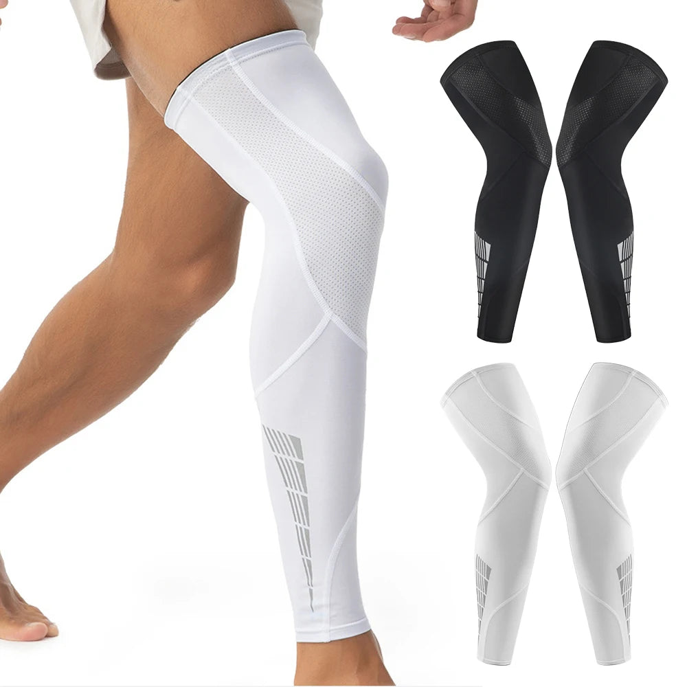 1 Pair Full-Length Compression Leg Sleeves – Unisex Breathable Lycra Support for Sports, Recovery, & UV Protection