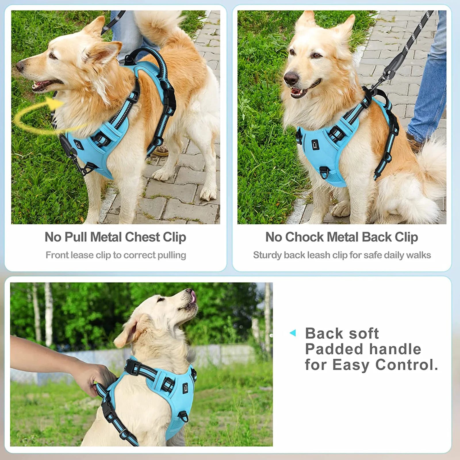 No Pull Dog Harness, Adjustable Soft Padded Pet Vest with Easy Control Handle for Training and Daily Walks