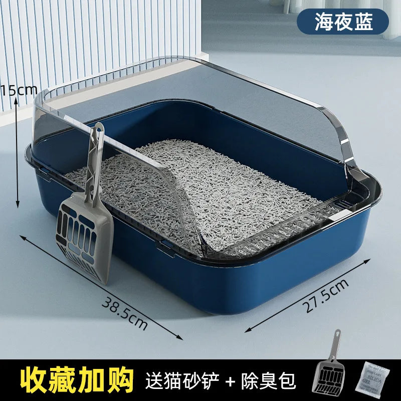 Semi-Covered Plastic Cat Litter Box