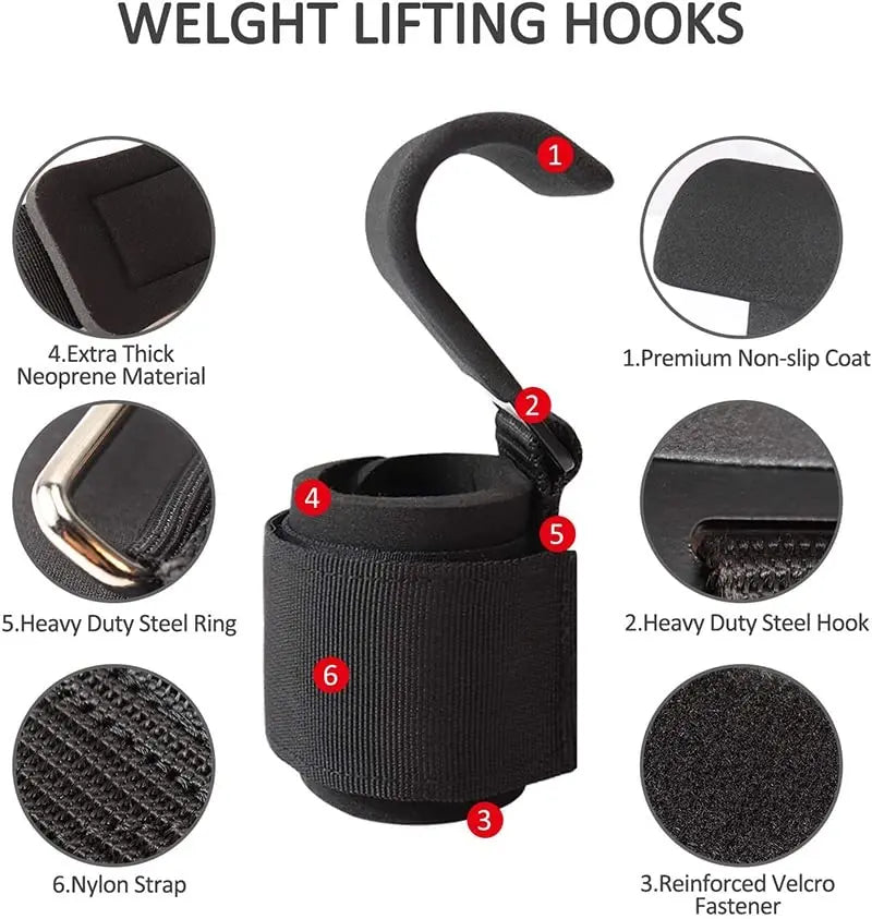 Gym Power Lifting Hooks & Wrist Support Straps | Pull-Up Assistance