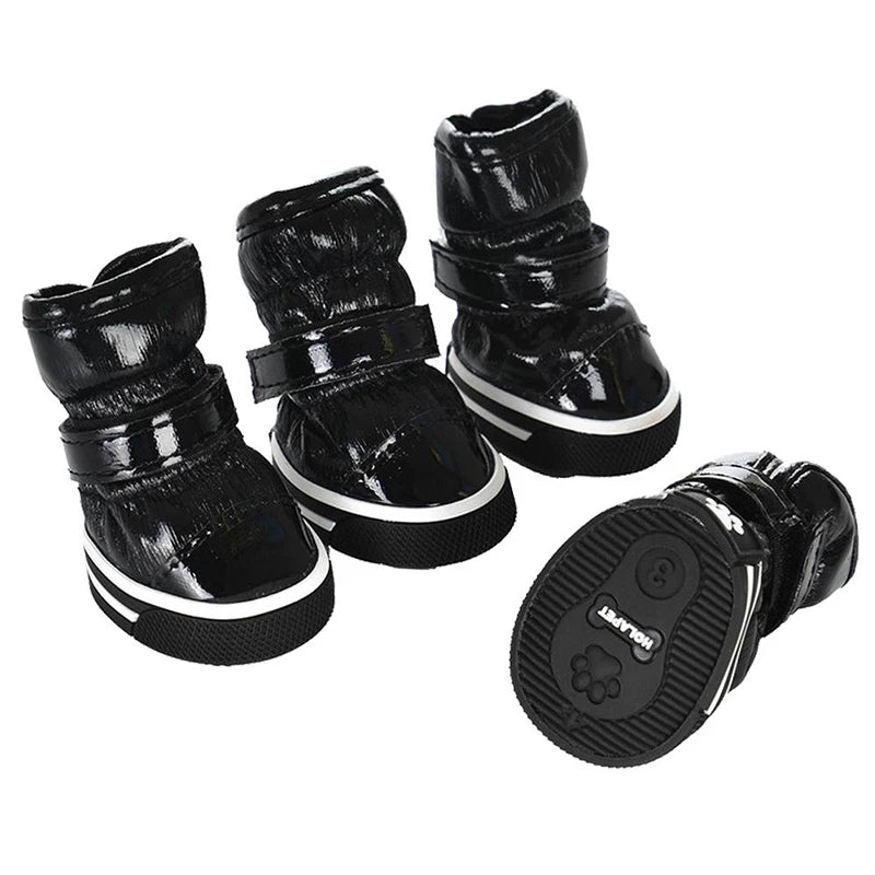 4-PC Pack Waterproof Winter Dog Boots – Warm Fleece Lined Paw Protectors for Small Dogs & Cats (Chihuahua, Yorkie, Puppy)