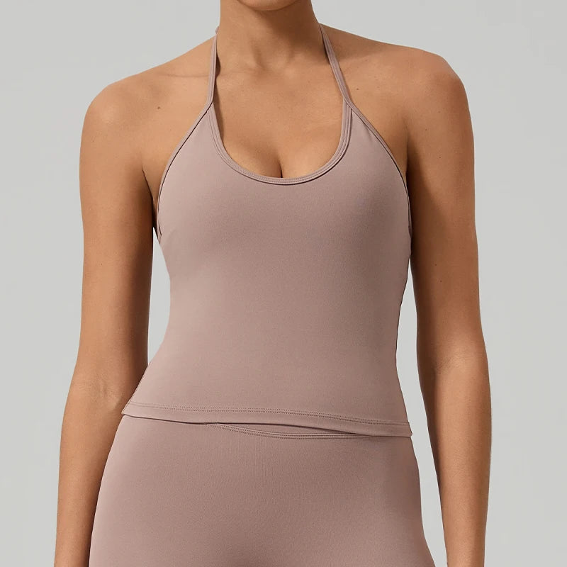 Women's Halter Backless Padded Yoga Tank Top