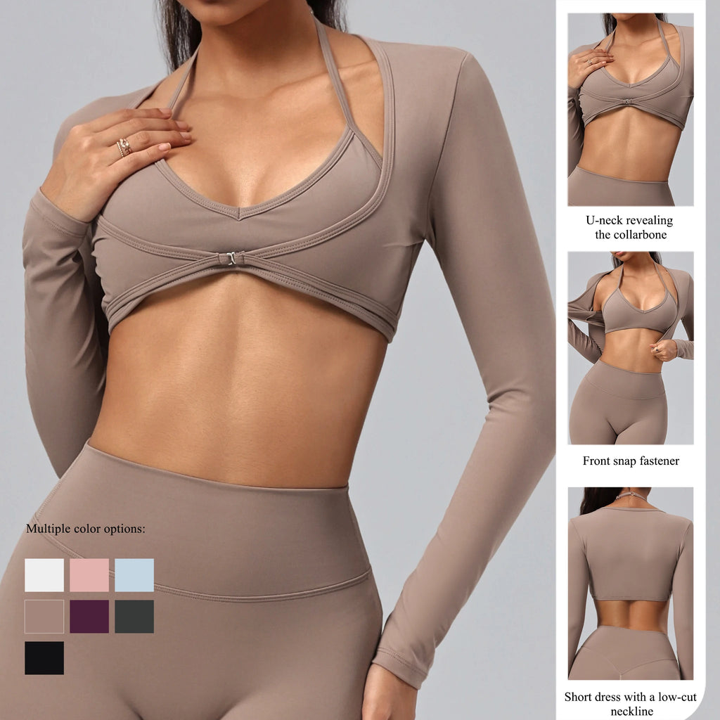 Women's Long-Sleeve Wrap Yoga Crop Top