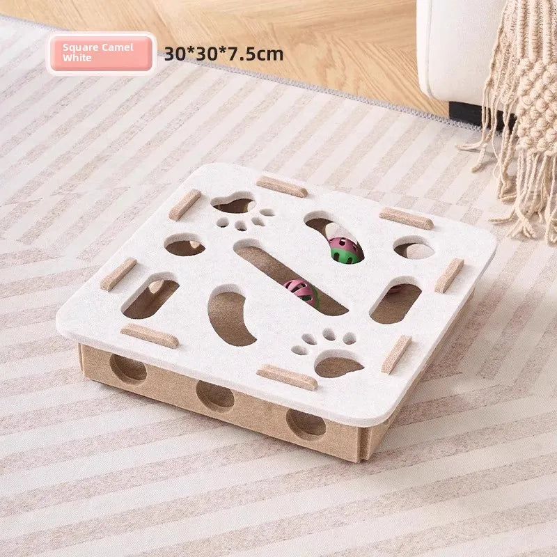 Multi-functional Compact Cat Scratching Post with Interactive Ball Launcher & Playhouse