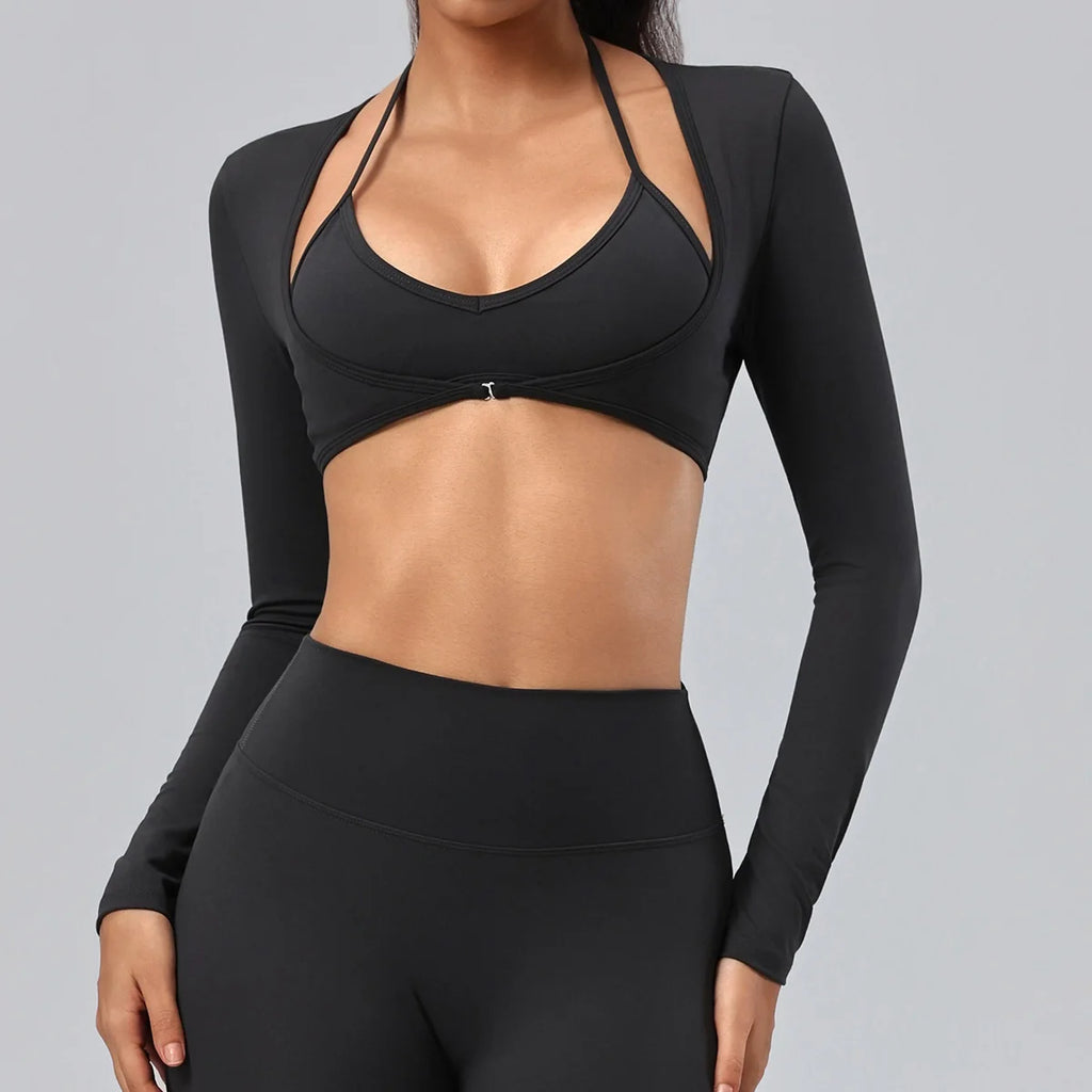 Women's Long-Sleeve Wrap Yoga Crop Top