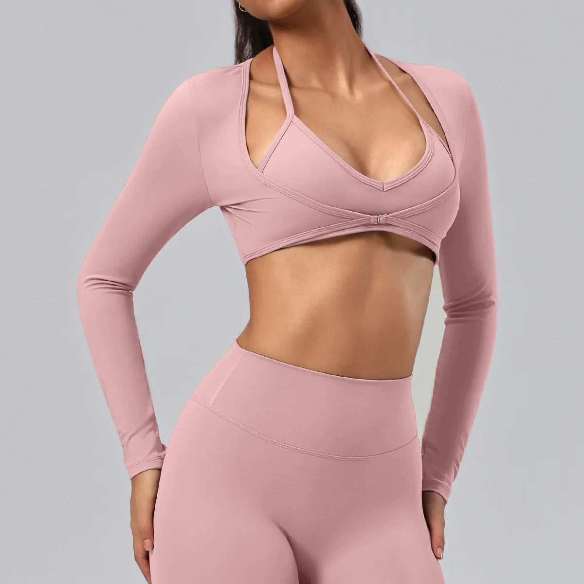 Women's Long-Sleeve Wrap Yoga Crop Top
