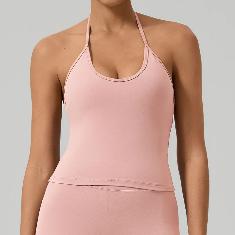 Women's Halter Backless Padded Yoga Tank Top