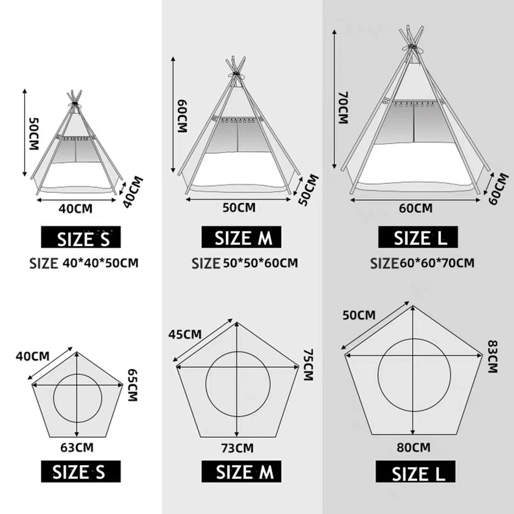 Portable Indoor Pet Teepee Tent – Washable Canvas Dog & Cat Bed with Thick, Warm Cushion
