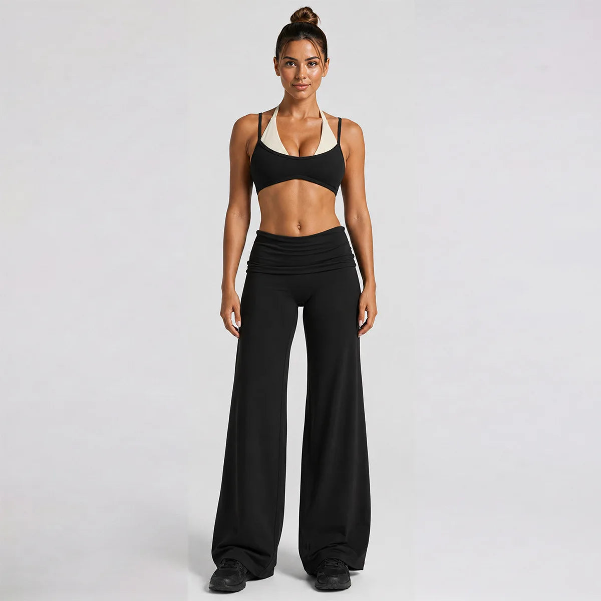 Women's Quick-Dry Halter Fake Two-Piece Yoga & Gym Workout Long Pants Set