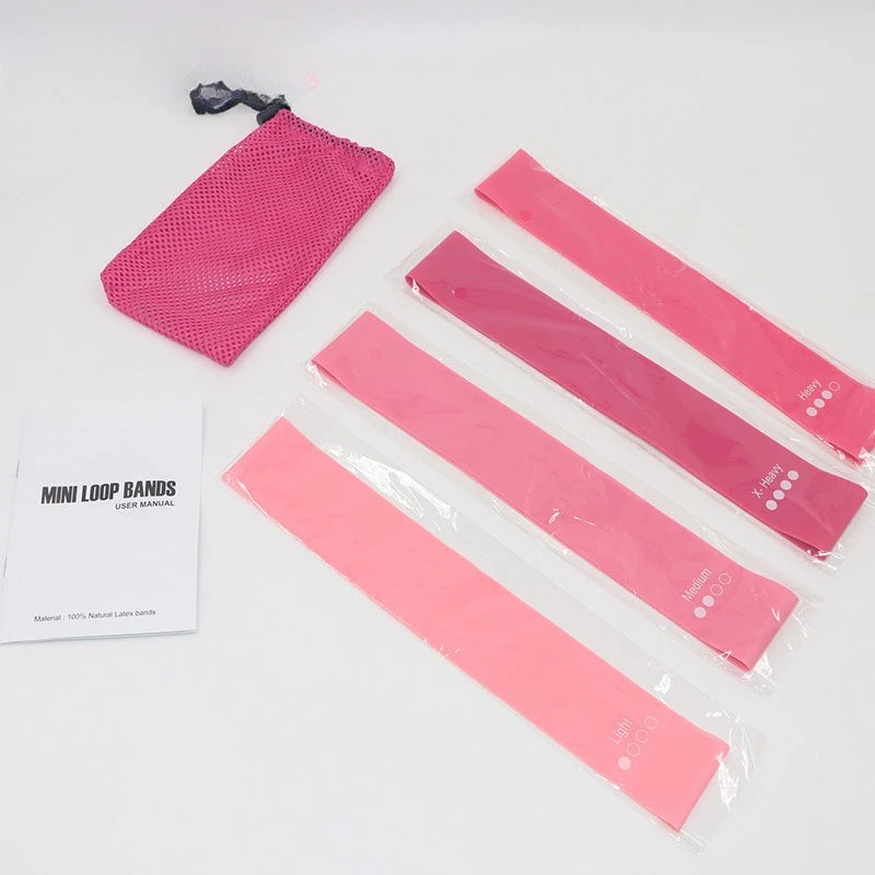 4-Piece Pink Gradient Yoga Resistance Band Set – Premium Fabric Fitness Circles & Stretching Ropes for Glute, Leg, and Strength Training