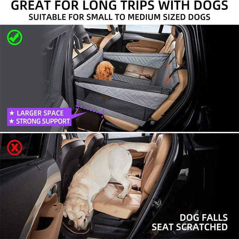 Pet Car Nest Bed & Back Seat Hammock Extender, Full Coverage Waterproof Scratchproof Dog Travel Bed with Mesh Pocket for All Size Dogs & Passengers