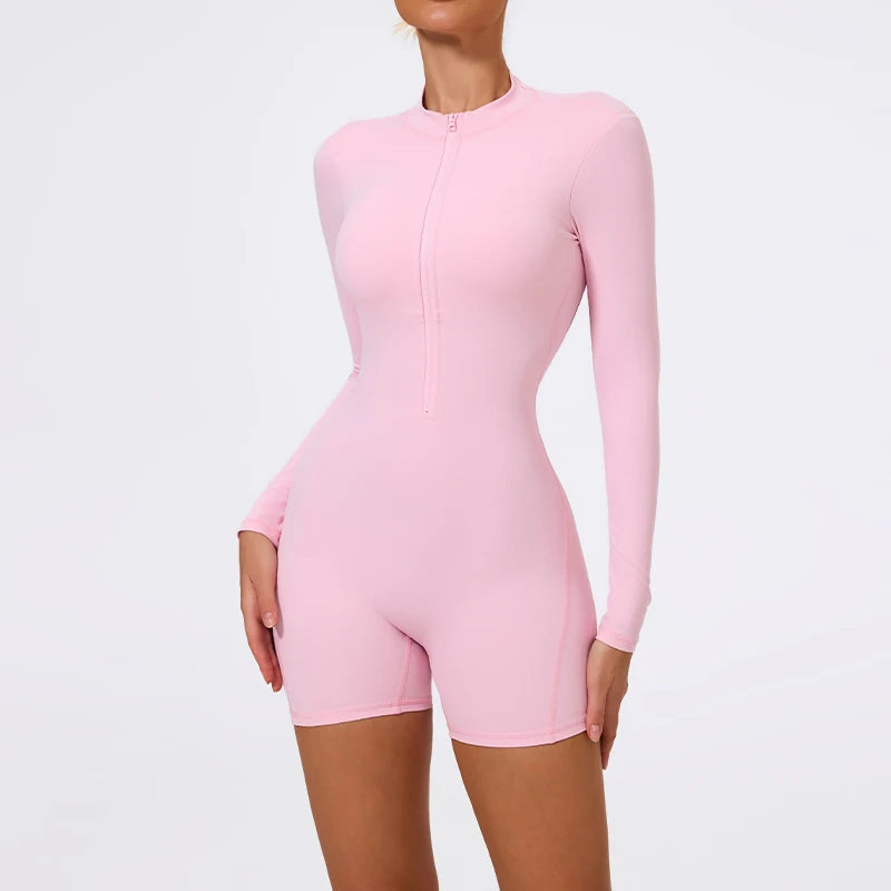 Women's Zip-Front Open-Back Long-Sleeve Yoga Romper