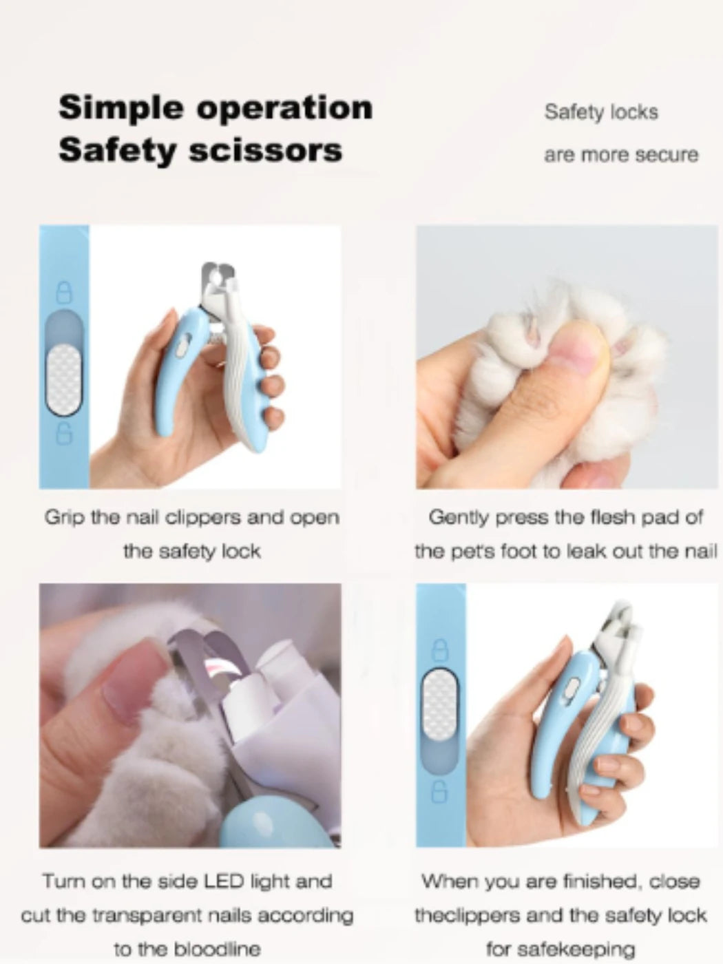 Professional Pet Nail Clippers with LED Light | Safe Paw Grooming Scissors for Dogs & Cats