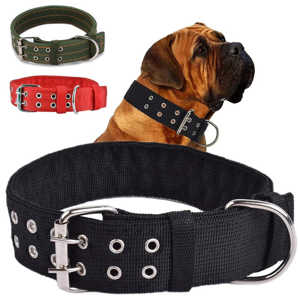 Heavy-Duty Tactical Military Dog Collar – 1.5"/2" Ultra-Wide Reinforced Nylon with Double-Pin Metal Buckle for Medium and Large Breeds