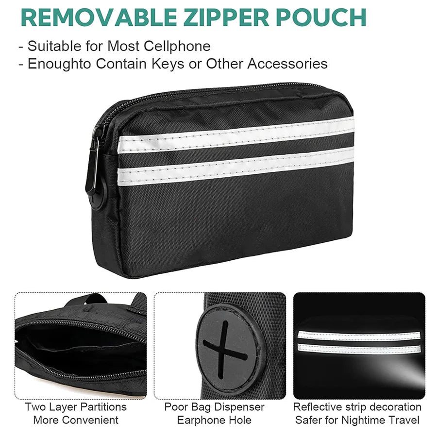 Hands-Free Dual Dog Leash with Storage Pouch | Crossbody & Waist Belt for 2 Dogs | No-Pull Bungee Traction