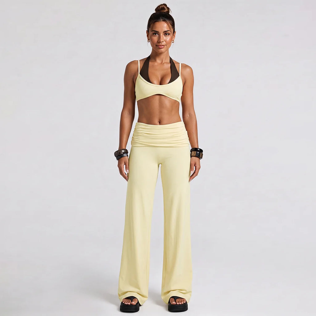 Women's Quick-Dry Halter Fake Two-Piece Yoga & Gym Workout Long Pants Set
